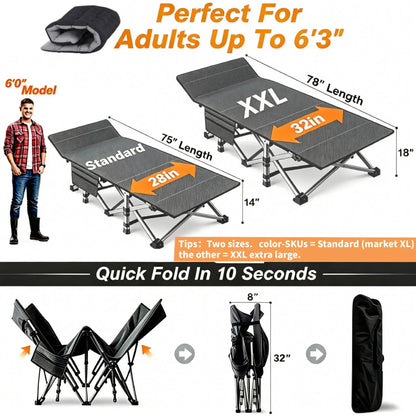 Folding Camping Cot with Mattress & Carry Bag – Heavy Duty Portable Bed for Indoor & Outdoor Use