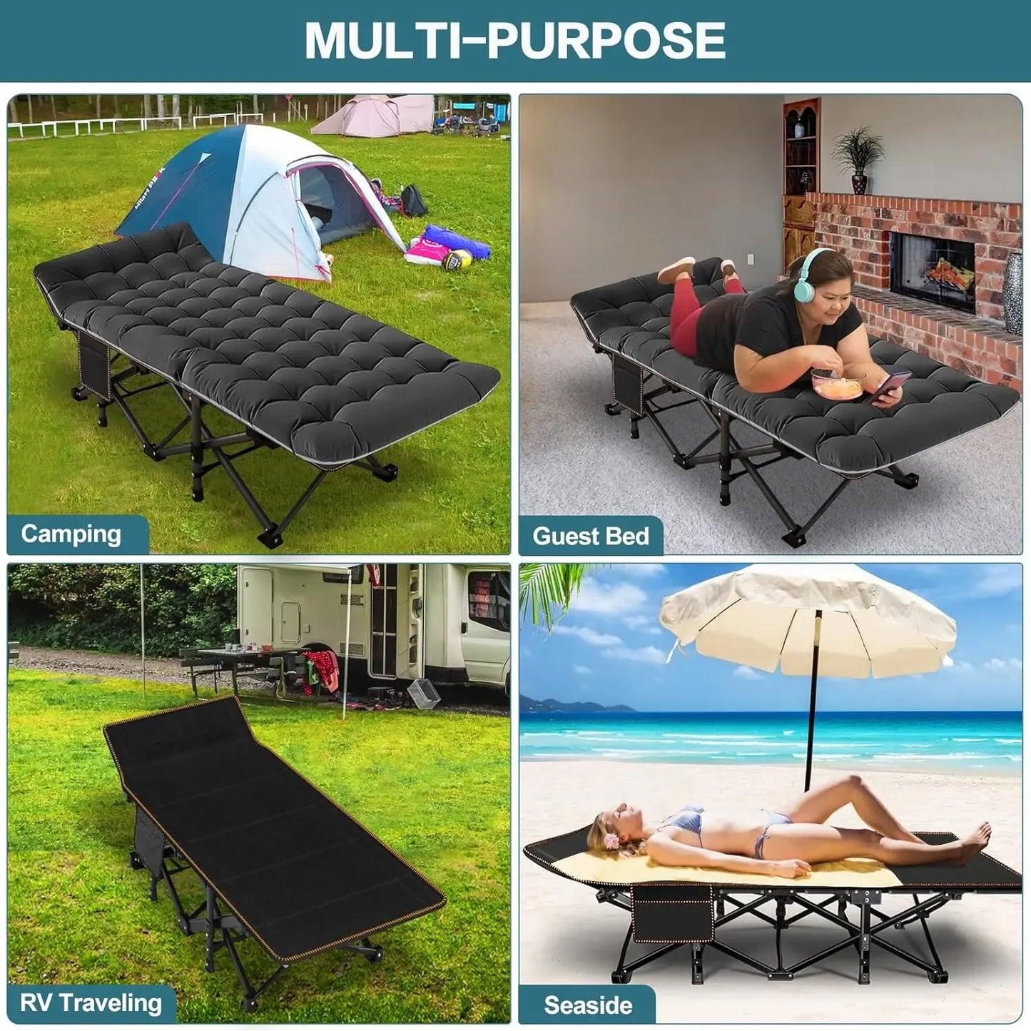 Folding Camping Cot with Mattress & Carry Bag – Heavy Duty Portable Bed for Indoor & Outdoor Use