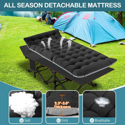 Folding Camping Cot with Mattress & Carry Bag – Heavy Duty Portable Bed for Indoor & Outdoor Use