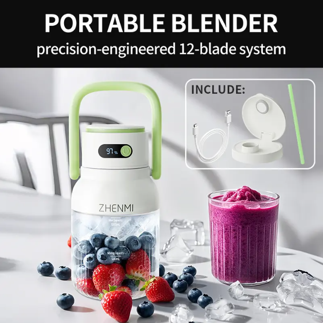Cordless Blender 33oz | USB Rechargeable | Smoothies & Ice Crushing